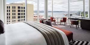 Overlooking Hobart’s waterfront,the Tasman’s 152 rooms are part of the redevelopment of former state government offices.