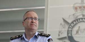 Australian Federal Police Deputy Commissioner Ian McCartney addresses the media during a press conference at the AFP headquarters in Canberra in 2020. 