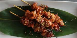 Yakitori chicken thigh robata skewers.