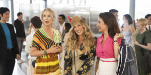 Cynthia Nixon as Miranda,Sarah Jessica Parker as Carrie and Kristin Davis as Charlotte in And Just Like That ...