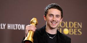 Timothée Chalamet with his Golden Globe. Will he win the Oscar? At this point,who knows?