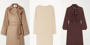 The Manuela coat from Max Mara,$4870;Larina dress,The Row,$1662;Lottie dress,Ceffin $699