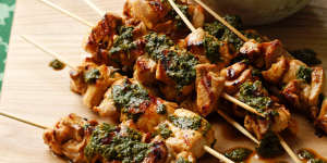 Chicken skewers with chermoula.