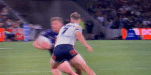 Cop that:Sam Walker avoids being penalised for this contentious shot on Harry Grant