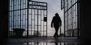 "Arbeit macht frei":The gate of the Sachsenhausen Nazi death camp near Berlin. The slogan was used in other concentration camps as well. 