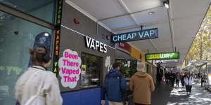 There are up to 30 dedicated vape stores in the City of Melbourne,including this outlet on Swanston Street.