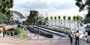 An artist’s impression of a high line at Lavender Bay. The drawing was commissioned in 2017 by a residents’ group,but the government has now committed to the concept.