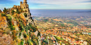 One of three towers overlooking San Marino,a landlocked country in Italy.