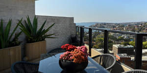 The rooftop terrace of the apartment boasts views over Double Bay.