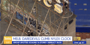 Teenagers filmed scaling Melbourne's 14-storey Nylex Clock