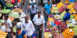 A market in Port Louis,the capital of Mauritius,whose melting-pot cuisine reflects its colourful history.