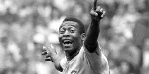 Pele celebrates the opening goal of the 1970 World Cup final.