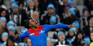 Kozzie Pickett celebrates the match winning goal.