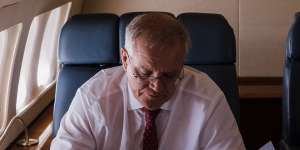 Work to be done:Morrison on board a RAAF Boeing 737 from Sydney to Brisbane.