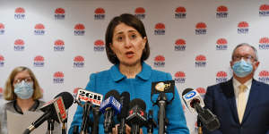 NSW Premier Gladys Berejiklian announcing new COVID-19 restrictions on Wednesday morning. 