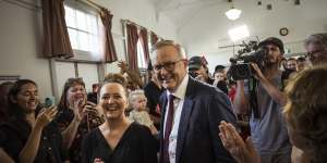 Prime Minister Anthony Albanese with Labor’s Candidate for Aston,Mary Doyle at her campaign launch on Saturday.