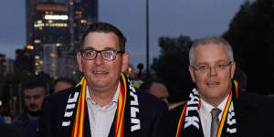 Daniel Andrews and Scott Morrison - during the annual Long Walk celebrations before the Dreamtime at the'G clash - are the new"odd couple"of Australian politics.