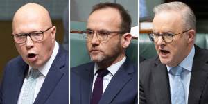 At odds:Opposition Leader Peter Dutton,Greens leader Adam Bandt and Prime Minister Anthony Albanese.
