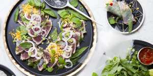 Seared tuna rice paper rolls or salad - you choose!
