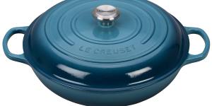 A cast iron casserole dish will get you through many cooking situations.
