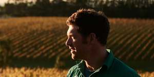 Winemaker Nick Farr in the vineyards of Wine by Farr,producers of what critic Huon Hooke describes as “a stunning line-up”.