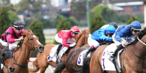 Charm Stone charges away with the Atlantic Jewel Stakes at Moonee Valley last time.