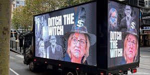 A truck carrying the controversial slogan was seen travelling around Melbourne’s CBD last month. 