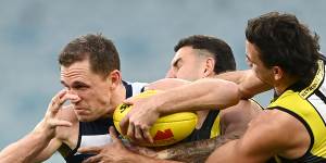 Joel Selwood’s toughness has been a trademark of his game throughout his AFL career.