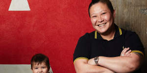Chef Jerry Mai of Pho Nom and Annam with her young son Harry.