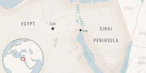 The Sinai Peninsula sits between Egypt’s Suez Canal and its border with Israel and the Gaza Strip. 