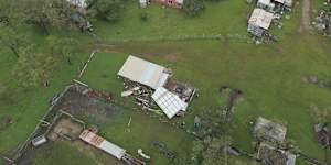 A roof blown off a structure in Coen.