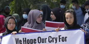 Refugees demonstrate outside the Australian embassy in Jakarta last June.