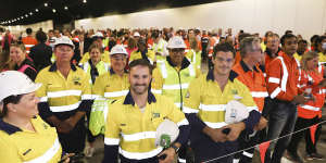 Hundreds of workers from the NorthConnex project were on hand to watch the tunnel opening on Friday.