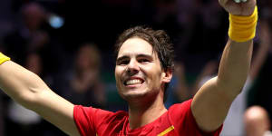 Nadal celebrates his win.