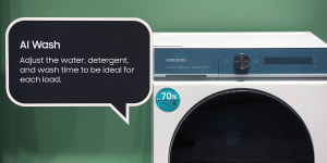 Did you read the manual? A Samsung Bespoke AI washing machine at a trade fair in Berlin. 