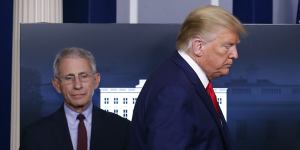 Dr Anthony Fauci,director of the National Institute of Allergy and Infectious Diseases,at a briefing last month with President Donald Trump.