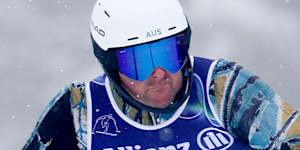Michael Milton competes during the Para Alpine Skiing Men’s Slalom Standing on day nine.