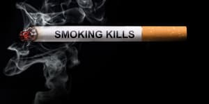 An artist’s impression of a cigarette branded with a ‘smoking kills’ warning.