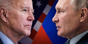 Russia’s President Vladimir Putin,right,and US President Joe Biden have ramped up rhetoric over allegations of cyber attacks.