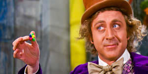 Gene Wilder as Willy Wonka in the movie Willy Wonka&The Chocolate Factory.
