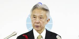 Japan’s Education Minister Masahito Moriyama speaks at a press conference in Tokyo on Friday.