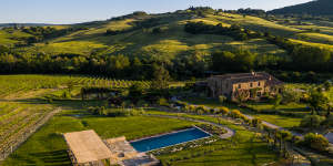 Pool and surrounds at agriturismo Follonico,Tuscany.