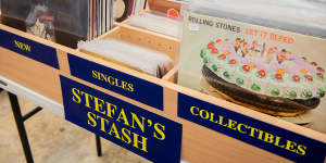 Selected singles and albums placed at the front counter for maximum visibility.