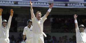 Shane Warne getting the better of VVS Laxman in India in 2004.