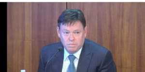 Crown Resorts CEO Steve McCann giving evidence to Victoria’s royal commission into the casino giant on Tuesday. 