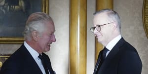 King Charles III with Anthony Albanese in Buckingham Palace. 