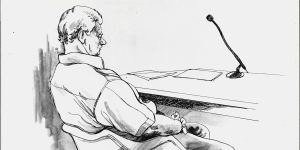 Artists'Impression of John Wayne Glover in court on March 28,1990