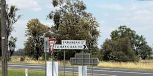 The road and train line intersect at Baan Baa,near Narrabri,in the state’s north-west slopes.