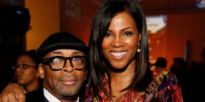 Shabazz with Spike Lee,who directed the 1992<i>Malcolm X</i>biopic,in February at the NAACP Image awards