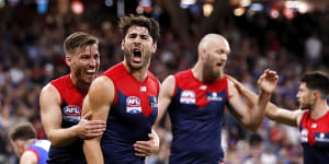 A Christian Petracca-inspired Melbourne stormed to victory over the Western Bulldogs.